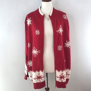 Holiday Lodge NorthCrest Red White Rabbit Hair Wool Snowflake Christmas Sweater